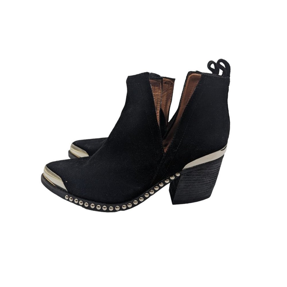 Jeffrey Campbell Optimum Black Oiled Suede Silver Studded Booties Size 7.5 US